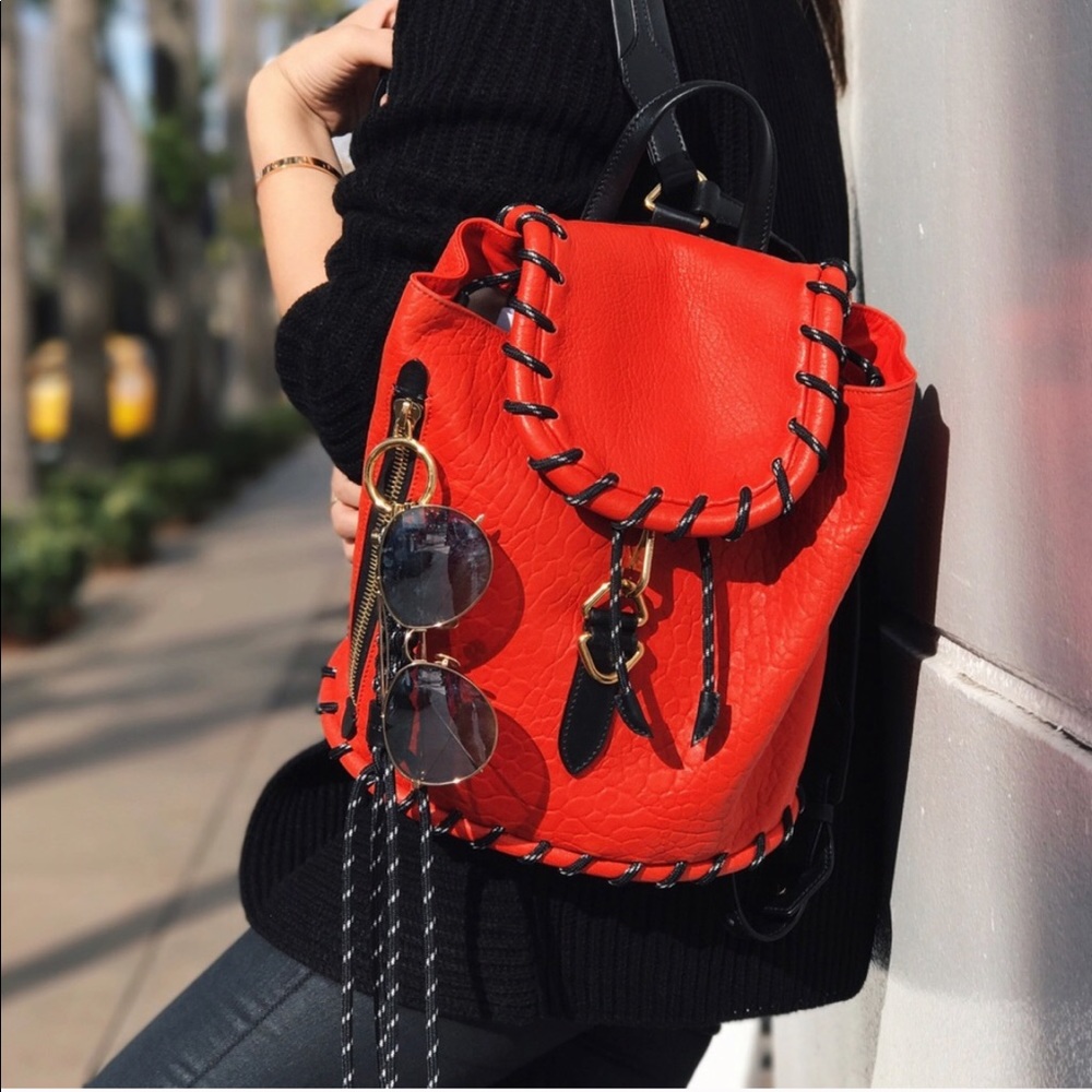 Acne Rope Backpack red leather